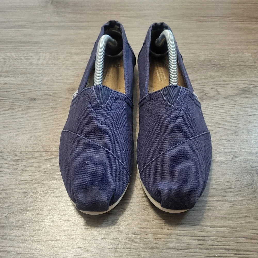 TOMS Womens Alpargata Navy Blue Canvas Slip On Loafers Shoes Size 9 Animal Print